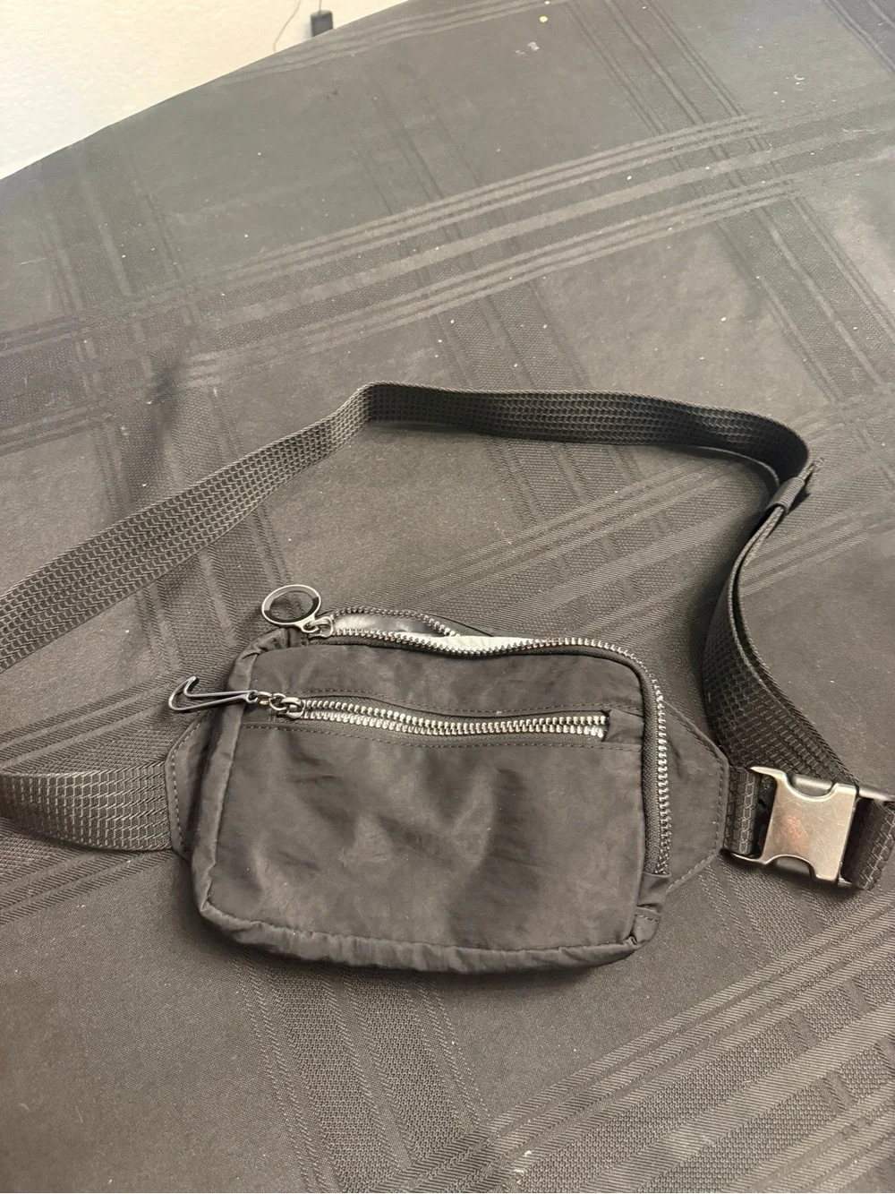 Nike Black Crossbody Waist Bag with Silver Zippers